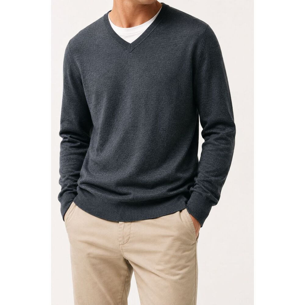 Kenneth Roberts Mens XXL Gray Wool Blend V Neck Sweater Preppy Old Money Knit
